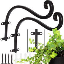 AHUNTTER 2 Pack 11.5 Inch Heavy Duty Hanging Basket Brackets Curved Up Iron Planter Hooks Decorative Metal Outdoor Garden Plant Pots Wall Hangers for