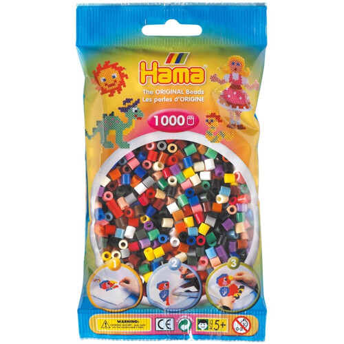 Hama Beads Hama 10.207-67 Bright Solid Mix-1,000 Beads in Bag, Multicolour