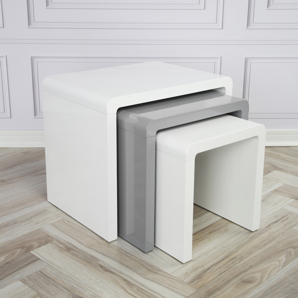 (White & Grey) Charles Jacobs Gloss Coffee | Side | End Nest of Tables - Set of 3
