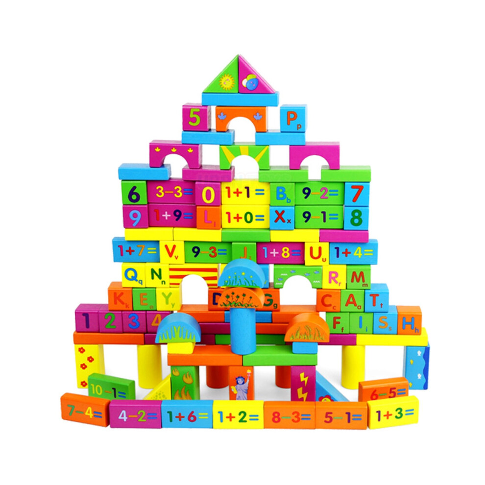 100 Pieces Building Blocks Kids Wooden Toys Construction Bricks