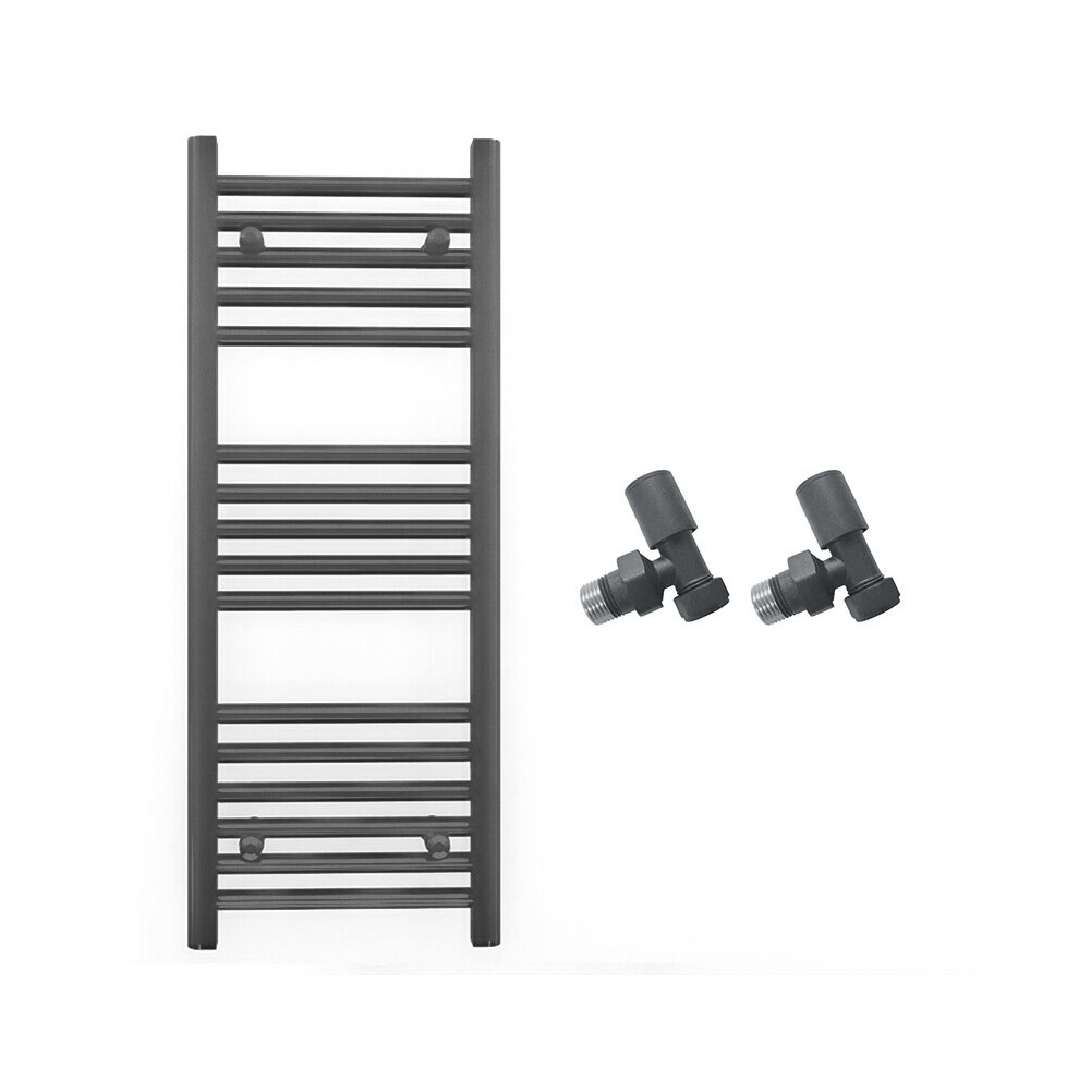 (300 X 900Mm, With Angled Valves) 300Mm Wide Anthracite Towel Rail Radiator + Valves 7421129030540
