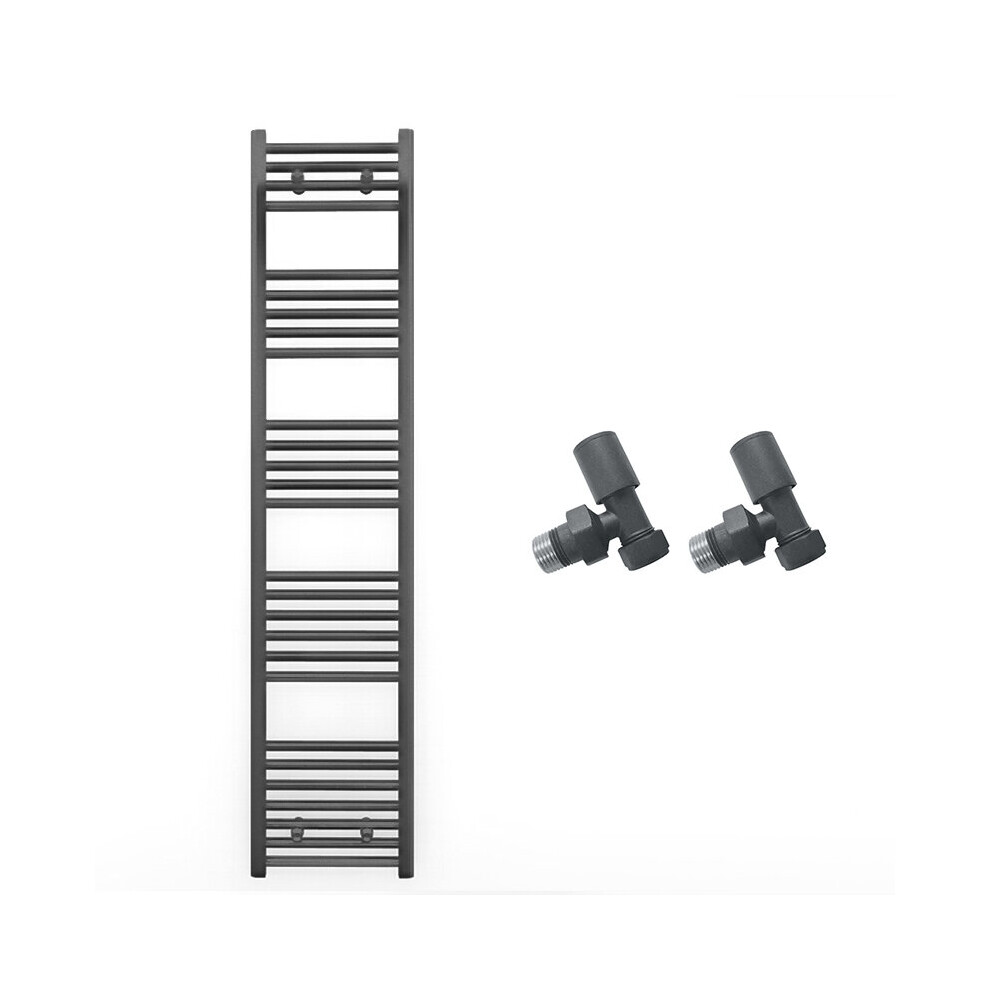 (300 X 1600Mm, With Angled Valves) 300Mm Wide Anthracite Towel Rail Radiator + Valves 7421129031226