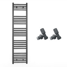 (300 x 1400mm, With Angled Valves) 300mm Wide Anthracite Towel Rail Radiator + Valves