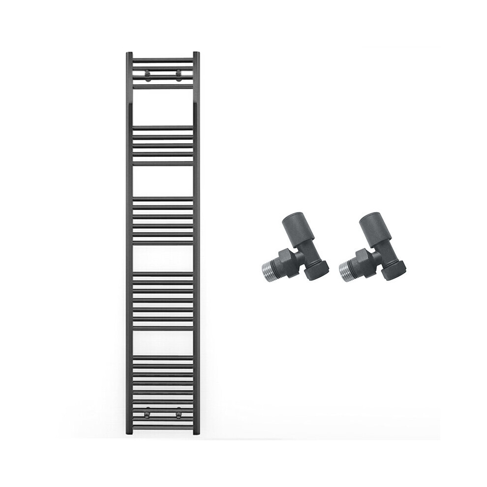 (300 X 1800Mm, With Angled Valves) 300Mm Wide Anthracite Towel Rail Radiator + Valves 7421129031547