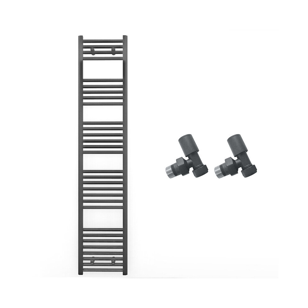 (300 X 1700Mm, With Angled Valves) 300Mm Wide Anthracite Towel Rail Radiator + Valves 7421129031394