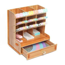 EXERZ Wooden Desk Organiser - Multifunction Desktop Tidy With Drawers. 5 Tiers, Spacious For Stationary, Office, Art Pen And Brushes, Paper And M