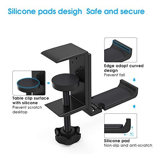 aceyoon Multi-function Headphone Stand, Foldable VR Headset stand Aluminum & Silicone Headset Holder Adjustable Headphone Hanger Hook Under Desk 1