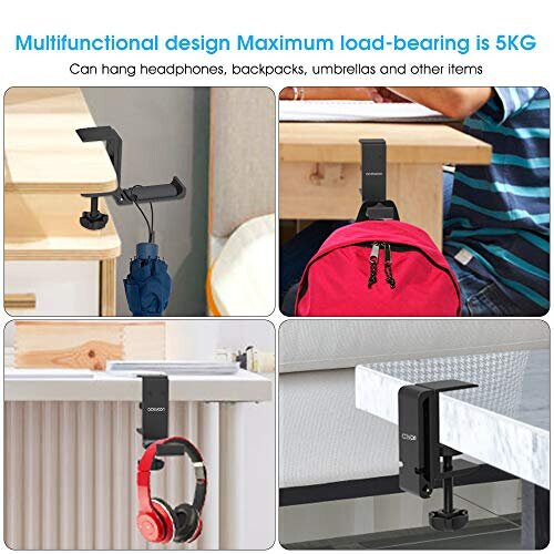 aceyoon Multi-function Headphone Stand, Foldable VR Headset stand Aluminum & Silicone Headset Holder Adjustable Headphone Hanger Hook Under Desk 2
