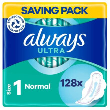 Always Ultra Sanitary Towels with Wings, Size 1, Normal, 128 Towels (32 x 4 packs), SAVING PACK, Odour Neutraliser, Super Absorbent Core