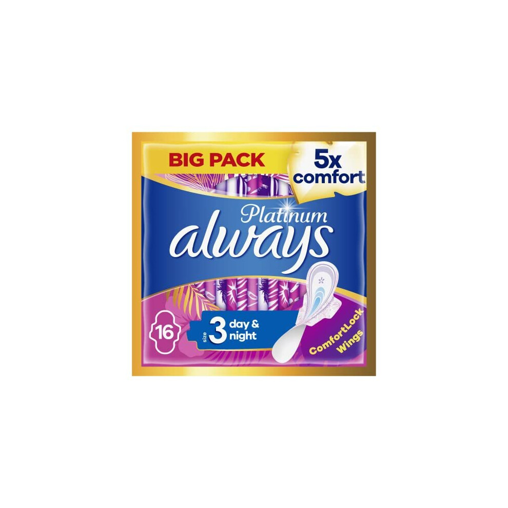 Always Platinum Night (Size 3) Sanitary Towels With Wings 16 Pads, Always Ultra's Best Comfort & Protection