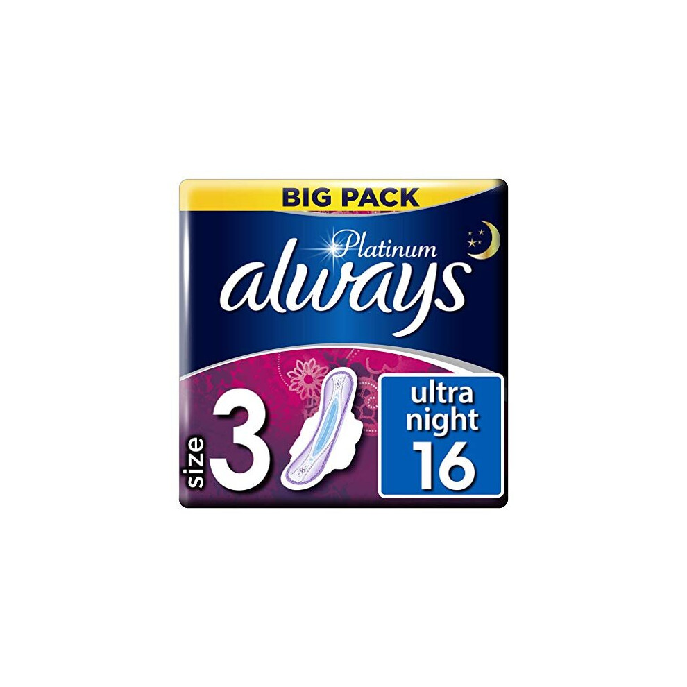 Always Platinum Night Sanitary Towels Wings Super Saving Box, 64 Pads