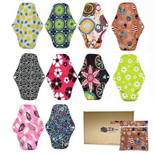 ZCOINS 10PCS Reusable Sanitary Towels Women Hygiene Sanitary Pads for Day and Medium Flow, Washable Bamboo Cloth (26 x 18cm)