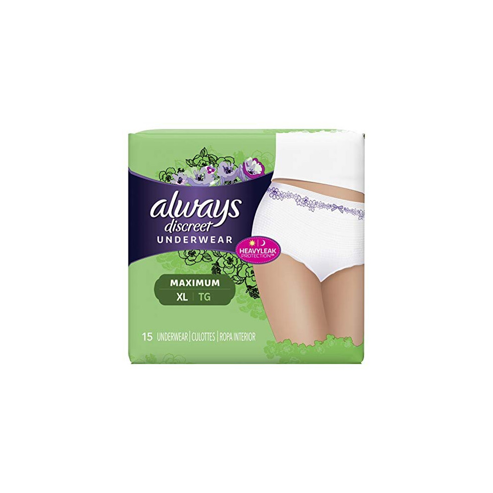 Always Discreet, Incontinence Underwear for Women, Maximum Classic Cut, Extra-Large, 15 Count