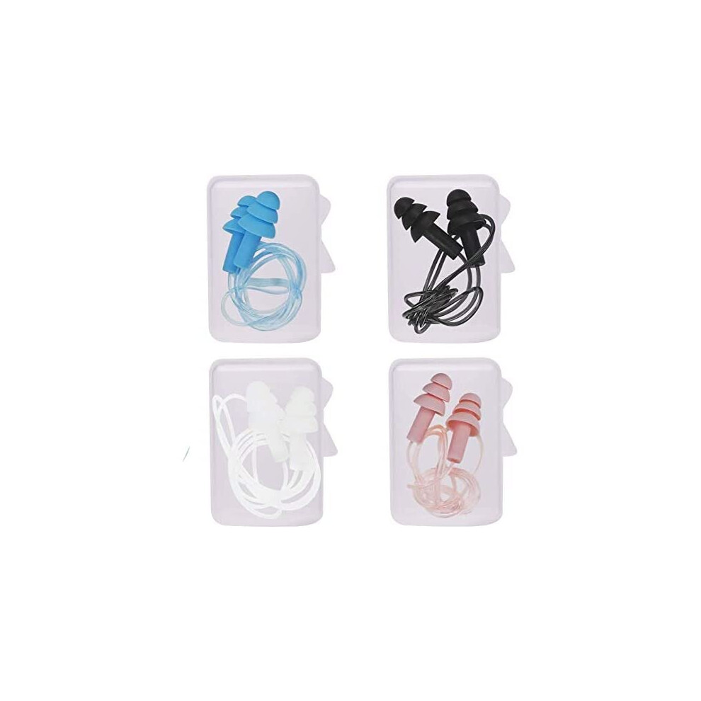 Silicone Ear Plugs Hearing Safety Protection-4 Pairs Corded Earplugs with String Waterproof Noise Cancelling Ear Plugs for Sleep, Work, Concert,