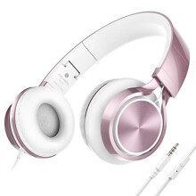 AILIHEN MS300 Wired Headphones with Microphone Folding Lightweight Headset for Cellphones Tablets Smartphones Chromebook Zoom Skype Mp3/4(Rose Go