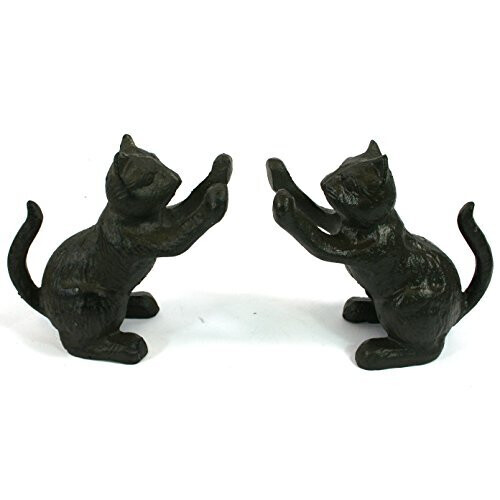 Cast Iron Bookends or Door Stops. A Set of 2 Cats Playing. The Perfect Gift for a cat Lover and a Book Lover Alike. (Pack of 2)