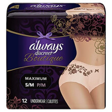 Always Discreet Boutique High-Rise Incontinence Underwear Size S/M Maximum Rosy, 12 Count Peach