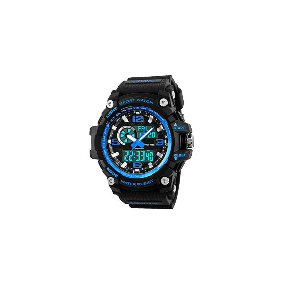 Mens Sports Watch, 5 ATM Waterproof Digital Military Watches with Countdown/Timer/Alarm for Men, Shock Resistant LED Analogue Running Man Wrist W