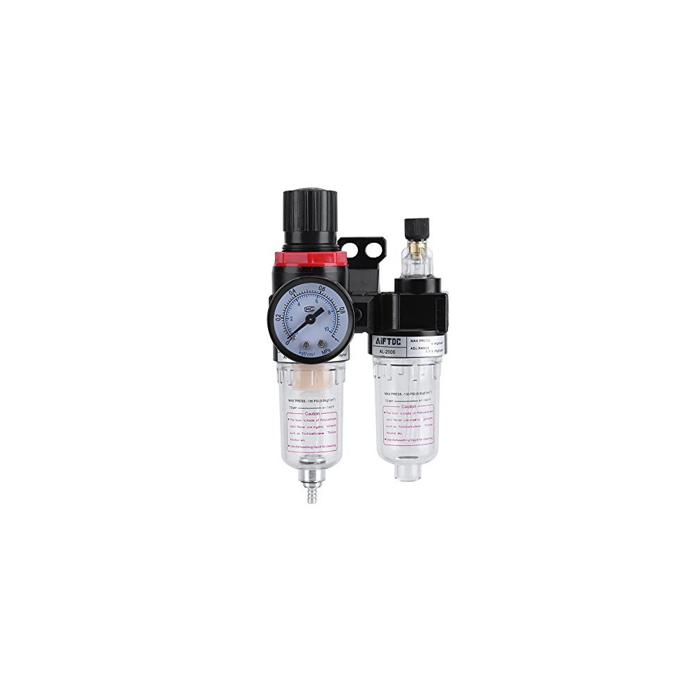 Zerodis 1/4" Air Compressor Filter Regulator, Water Pressure Moisture Trap Oil Separator Lubricator Tool 741870026256