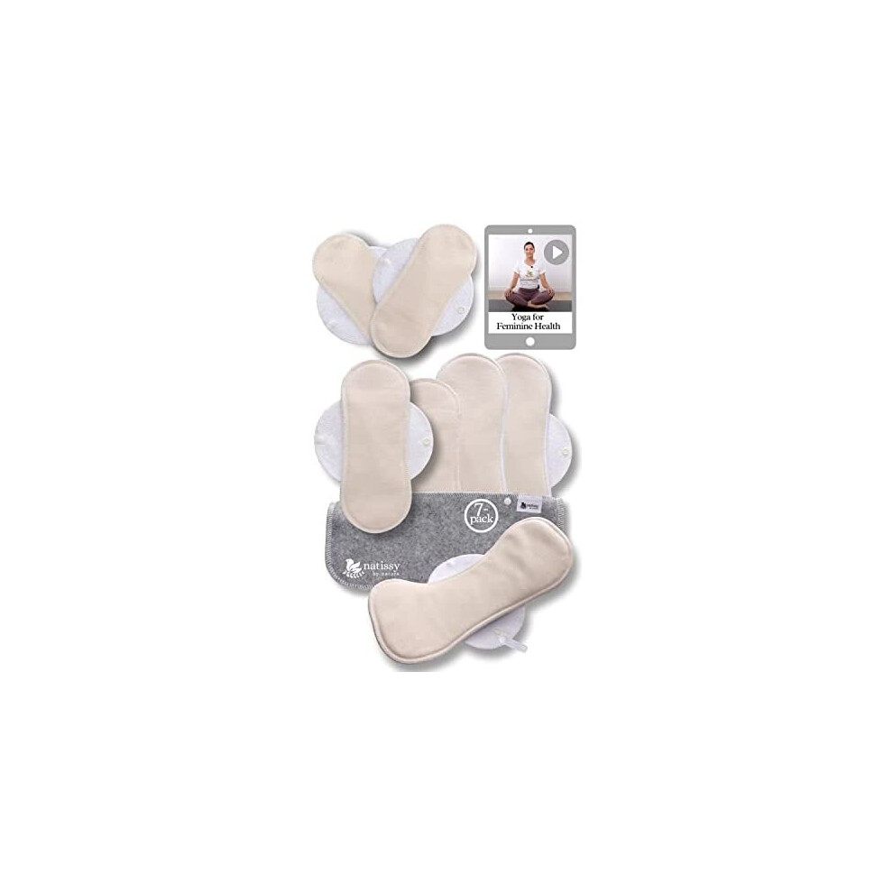Reusable Sanitary Pads, 7-Pack Organic Cotton Reusable Pads Menstrual for Women; Small & Large Washable Sanitary Pad MADE IN EU; Reusable Period