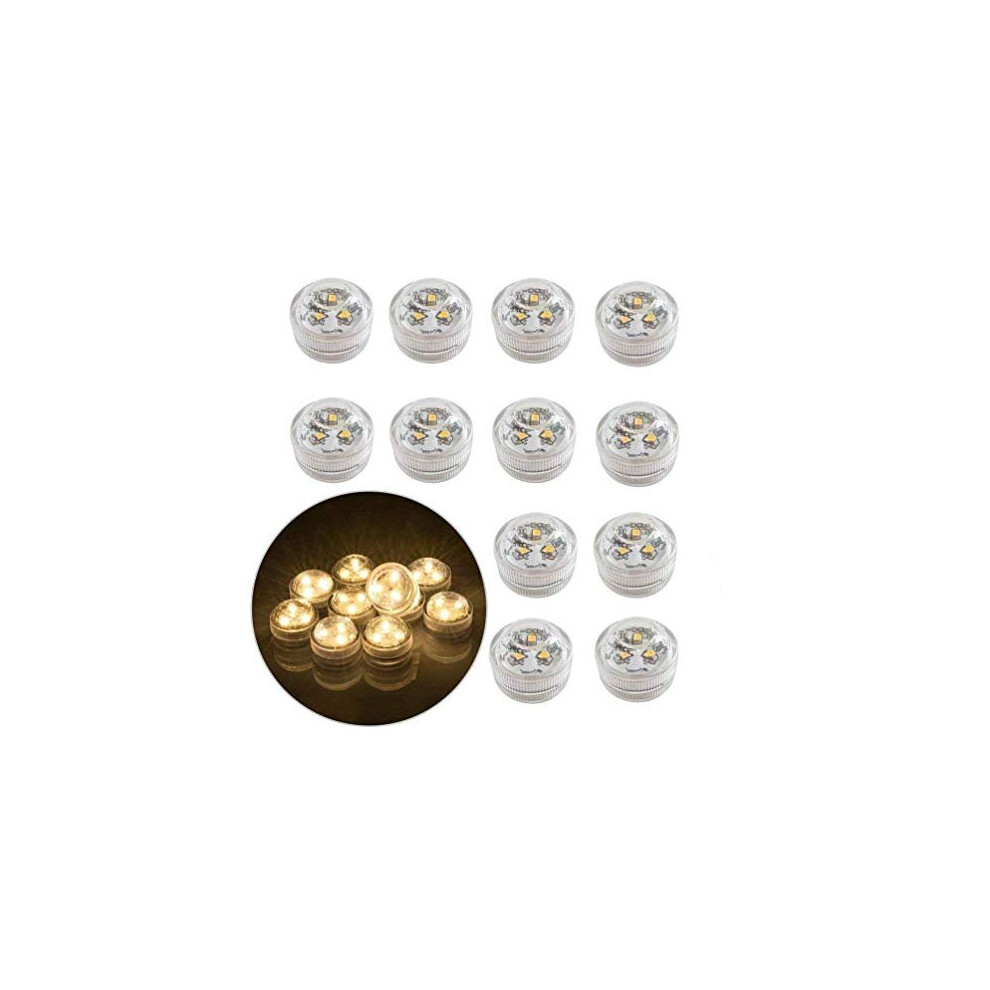 12x Underwater LED Flameless Tea Lights, Battery Operated Submersible Waterproof Decorative Candle Lights for Fish Tank / Pond / Swimming Pool /