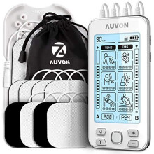 AUVON 4 Outputs TENS Machine for Pain Relief, TENS EMS Muscle Stimulator with 24 Modes, 2" and 2"x4" TENS Electrodes Pads (White)