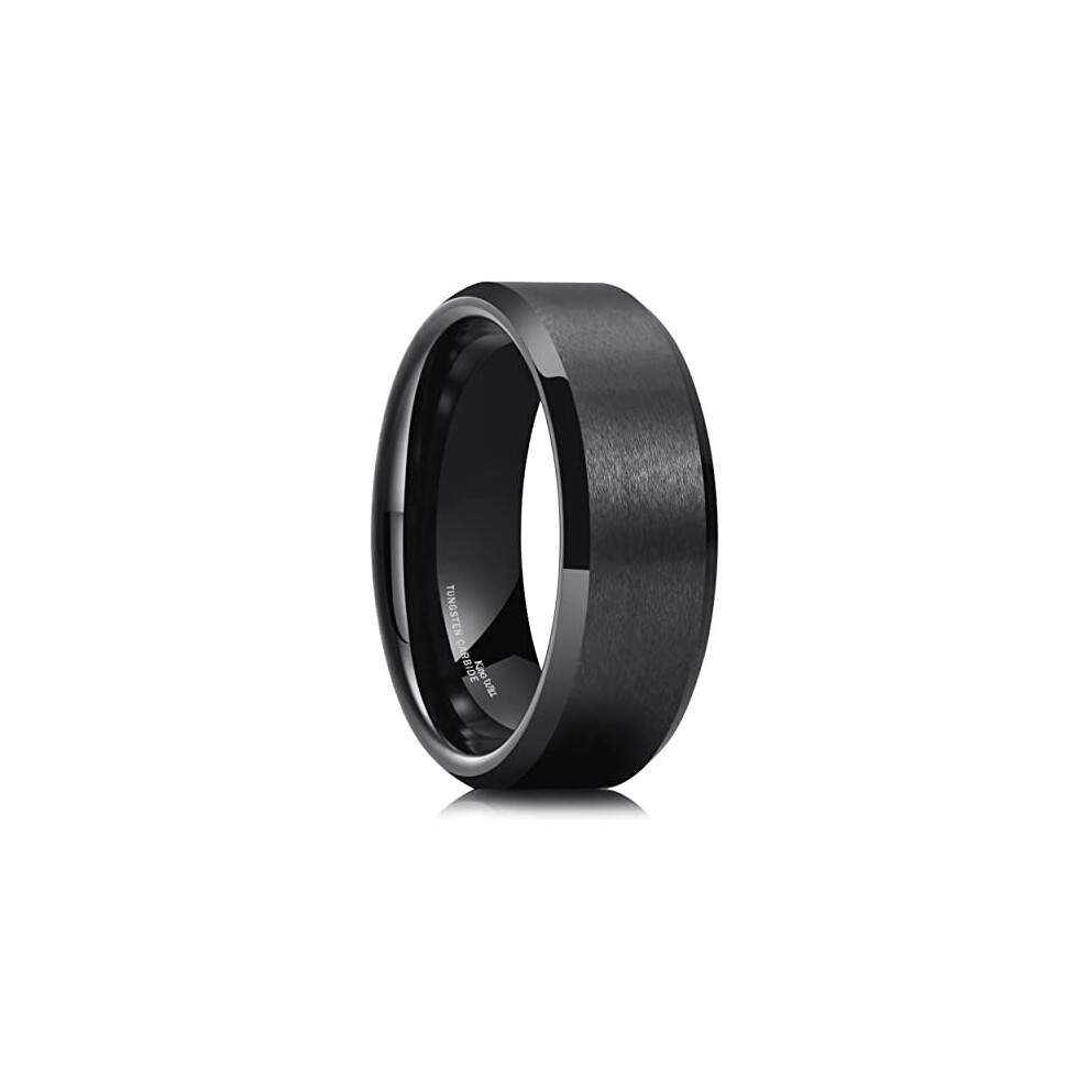 King Will BASIC Men Wedding Black Tungsten Ring 8mm Matte Finish Beveled Polished Edge Comfort Fit