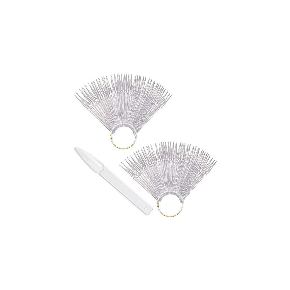 80 Pcs Fake Nail Art Tips Nail Swatches Practice Tool Nail Tips with Ring Holder (Clear)
