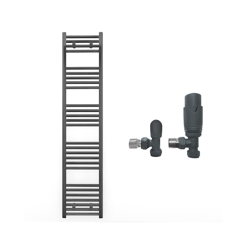 (300 X 1600Mm, With Trv Angled Valves) 300Mm Wide Anthracite Towel Rail Radiator + Valves 7421129031356