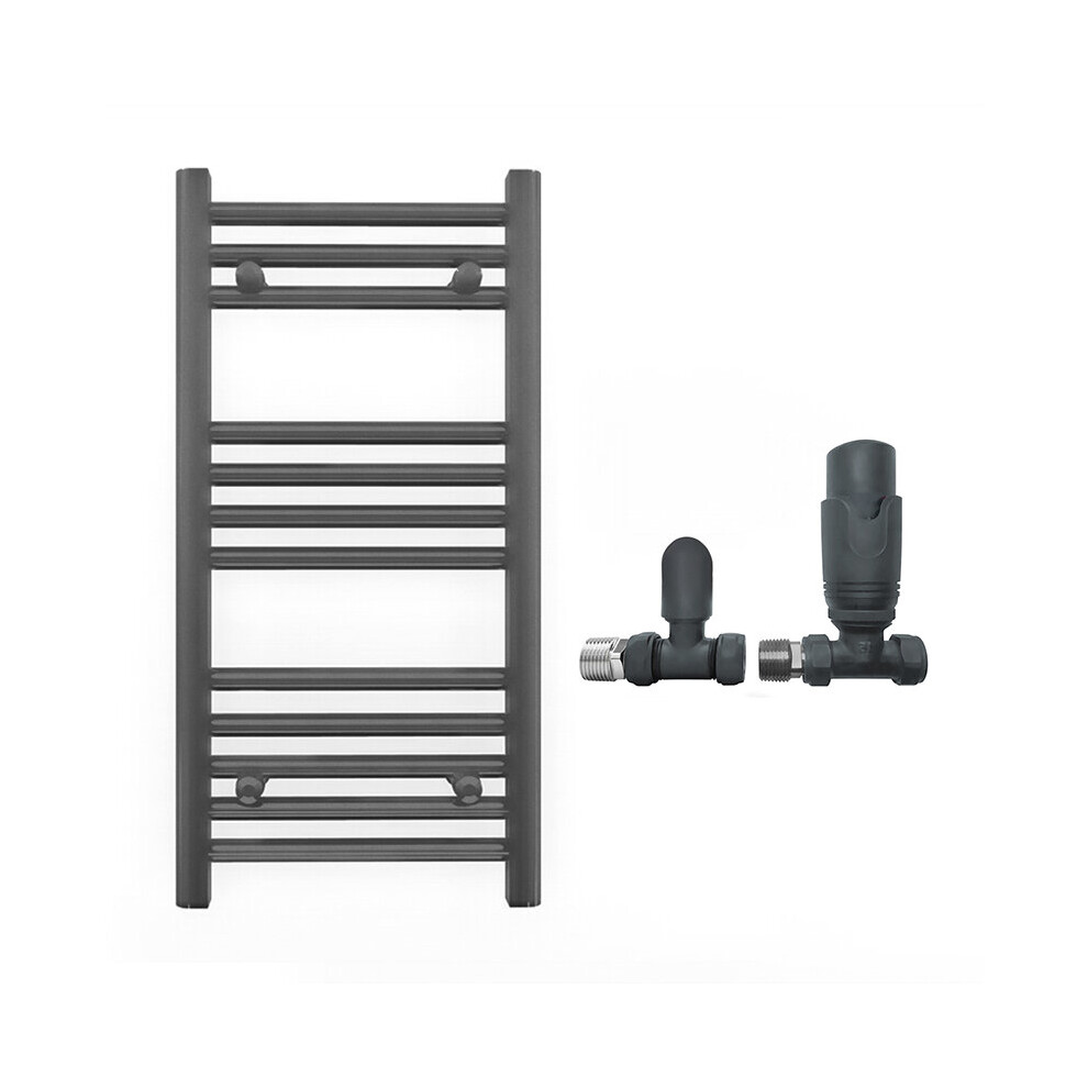 (300 X 700Mm, With Trv Straight Valves) 300Mm Wide Anthracite Towel Rail Radiator + Valves 7421129030427