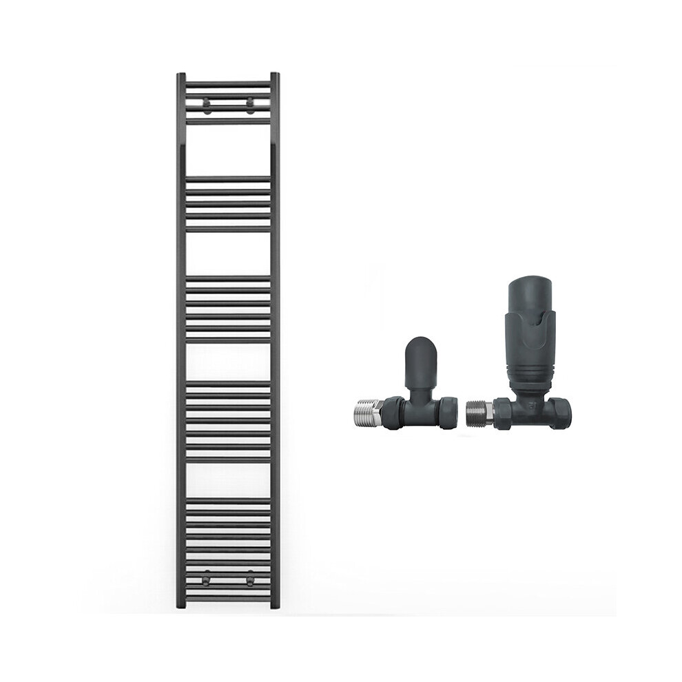 (300 X 1800Mm, With Trv Straight Valves) 300Mm Wide Anthracite Towel Rail Radiator + Valves 7421129031639