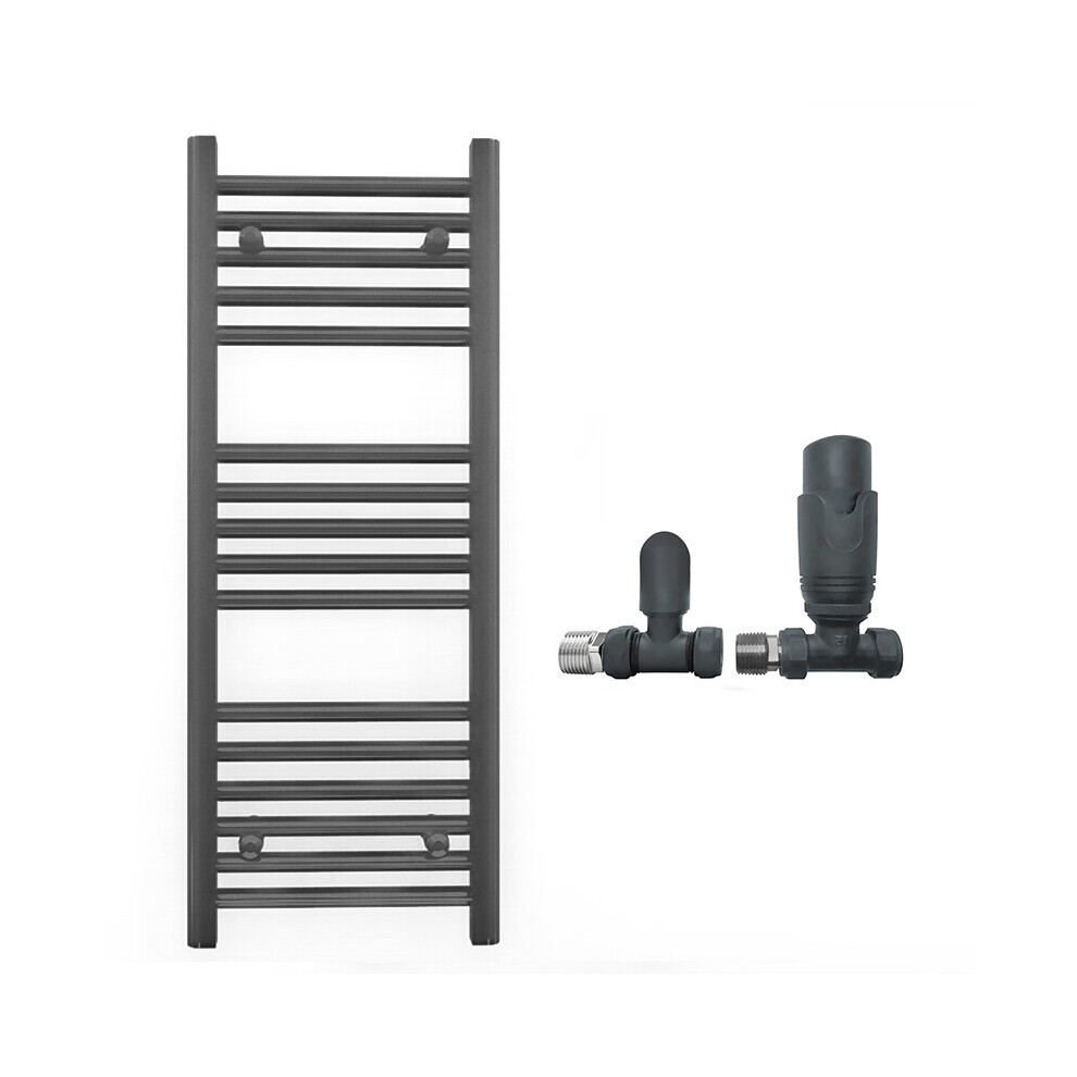 (300 X 900Mm, With Trv Straight Valves) 300Mm Wide Anthracite Towel Rail Radiator + Valves 7421129030649