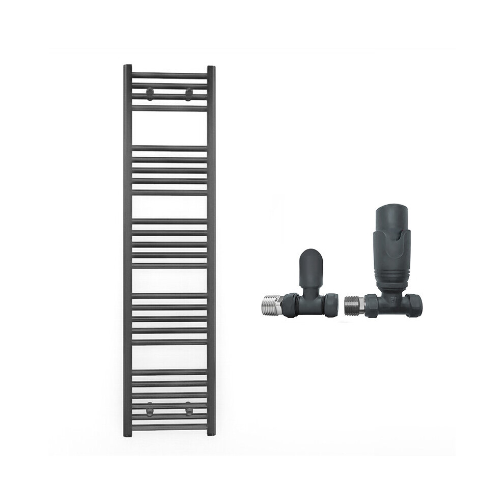 (300 X 1400Mm, With Trv Straight Valves) 300Mm Wide Anthracite Towel Rail Radiator + Valves 7421129031196