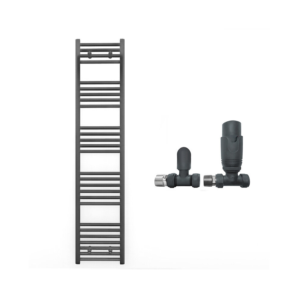 (300 X 1600Mm, With Trv Straight Valves) 300Mm Wide Anthracite Towel Rail Radiator + Valves 7421129031370