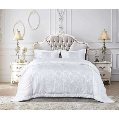 (White , Super King) New Luxury Jacquard MAYA Glitter Quilted Bedspread