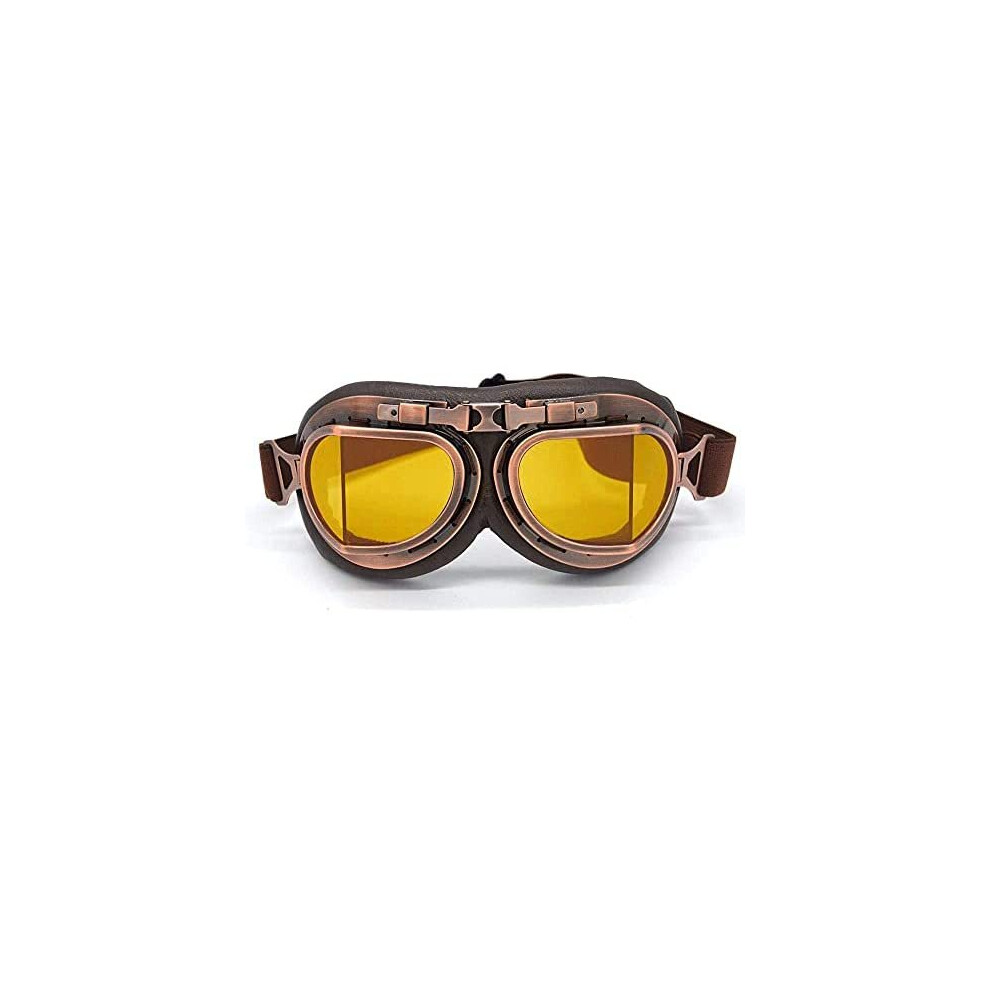 Evomosa Vintage Goggles Aviator Pilot Style Motorcycle Cruiser Scooter Goggle Bike Racer Cruiser Touring Half Helmet Goggles (Copper, ) Yellow 718040167132