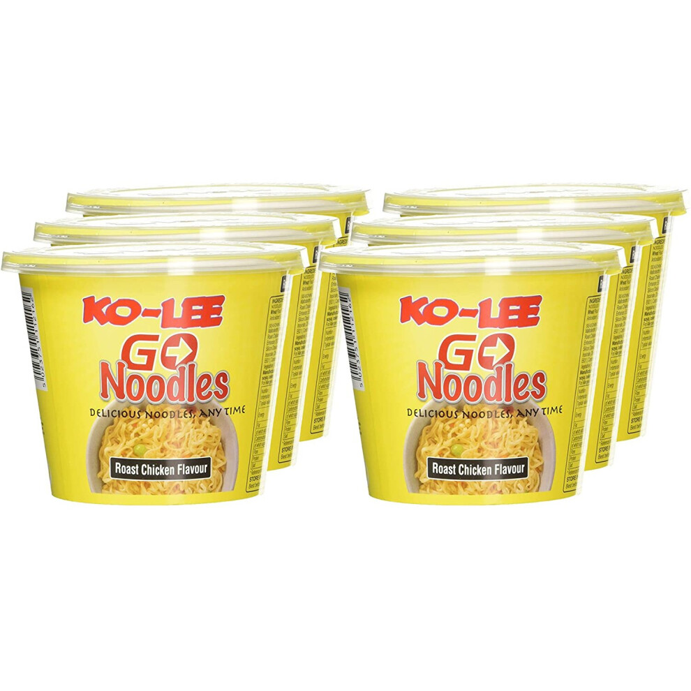 (Pack of 6) Ko - Lee Go Cups Roast Chicken Flavour Noodles 65g, Excellent For Snacking, Stir-Frying, Soups, Or As A Quick Side Dish - Ready In Few Min