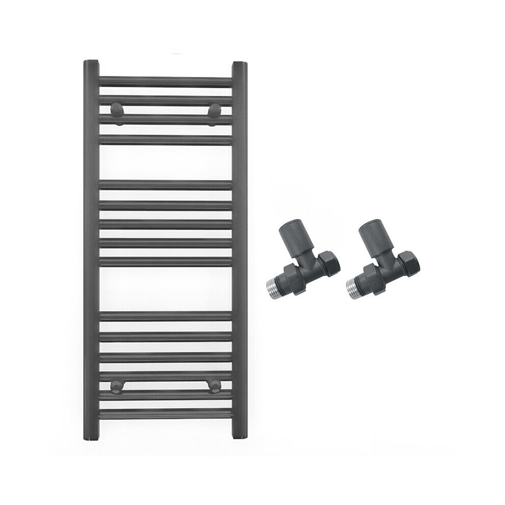 (With Straight Valves, 400 X 800Mm (Btu: 1172)) 400Mm Wide Anthracite Towel Rail Radiator + Valves 7421129057448
