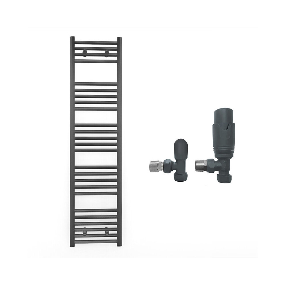 (With Trv Angled Valves, 400 X 1400Mm (Btu: 2009)) 400Mm Wide Anthracite Towel Rail Radiator + Valves 7421129058070