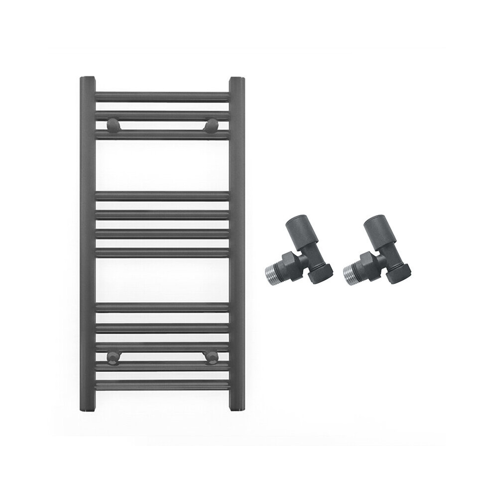 (With Angled Valves, 400 X 700Mm (Btu: 988)) 400Mm Wide Anthracite Towel Rail Radiator + Valves 7421129056861
