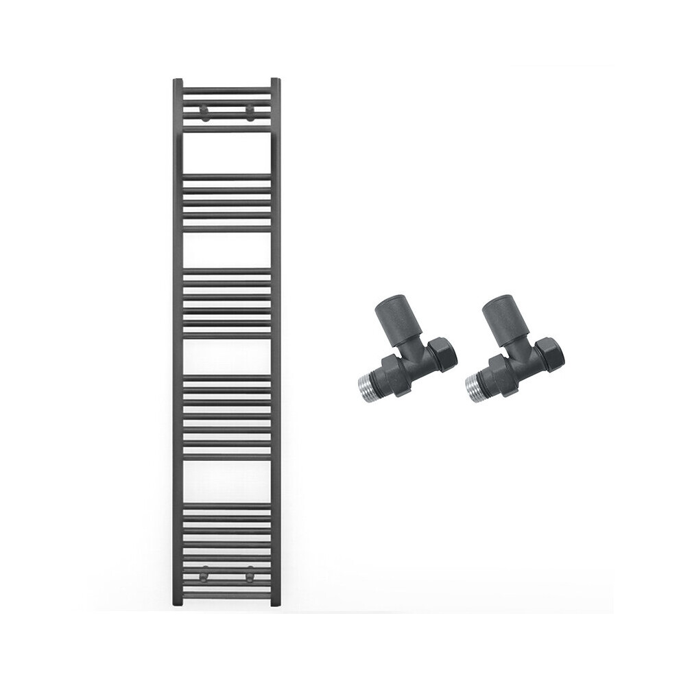 (With Straight Valves, 400 X 1700Mm (Btu: 2428)) 400Mm Wide Anthracite Towel Rail Radiator + Valves 7421129057660