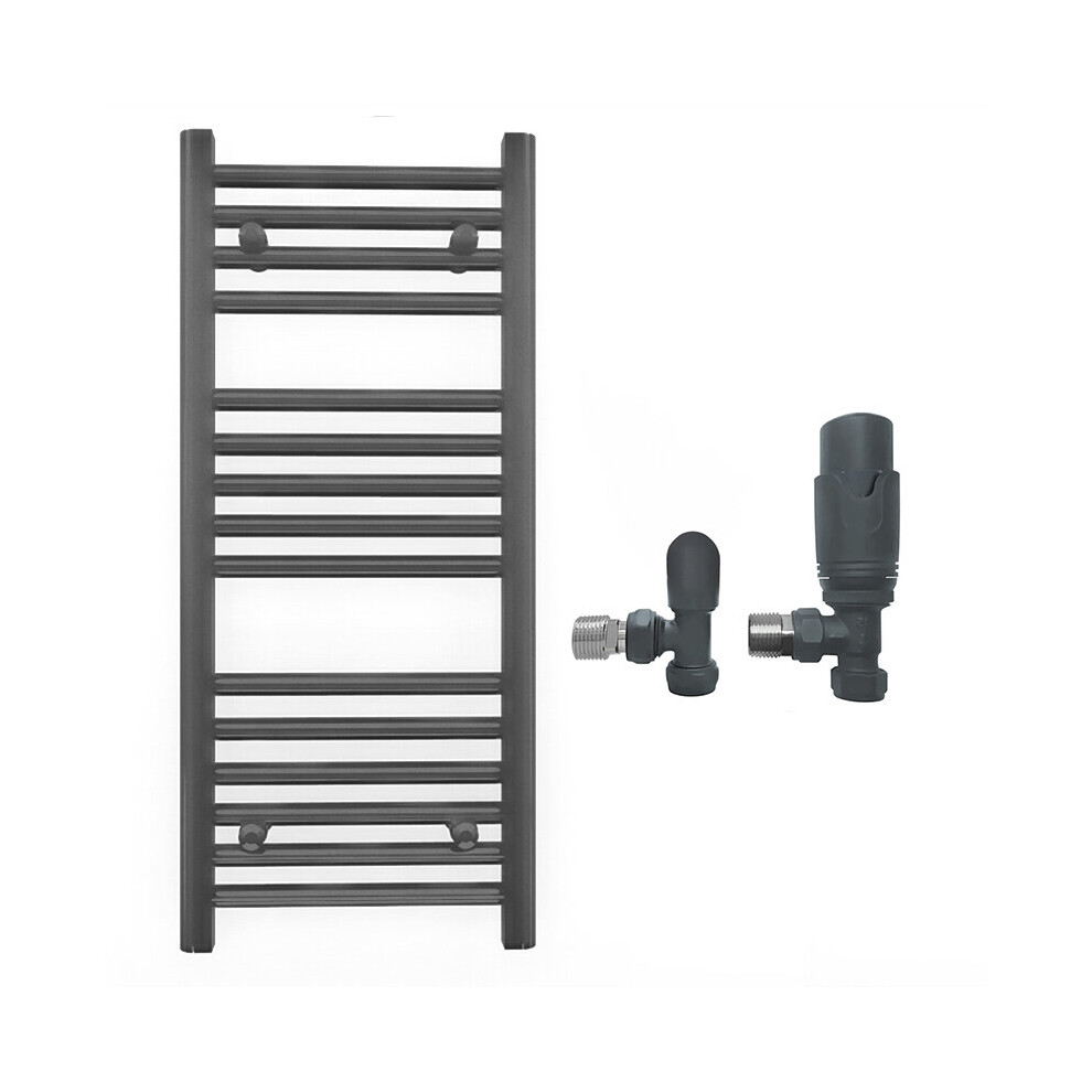 (With Trv Angled Valves, 400 X 800Mm (Btu: 1172)) 400Mm Wide Anthracite Towel Rail Radiator + Valves 7421129057813