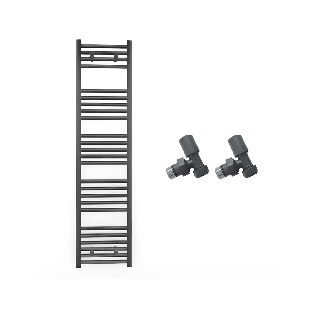 (With Angled Valves, 400 X 1400Mm (Btu: 2009)) 400Mm Wide Anthracite Towel Rail Radiator + Valves 7421129057165