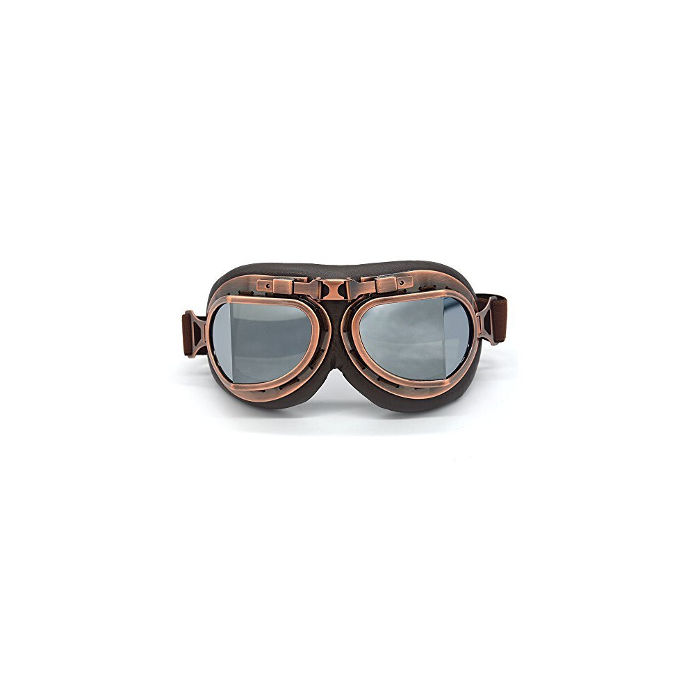Evomosa Vintage Goggles Aviator Pilot Style Motorcycle Cruiser Scooter Goggle Bike Racer Cruiser Touring Half Helmet Goggles (Copper, ) Silver 718040167071