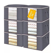 YearningHome 6Pack 90L Large Capacity Clothes Storage Bags Solution Organizer for Clothes, Duvets, Comforters, Blankets, Bedding with Zip and Cle