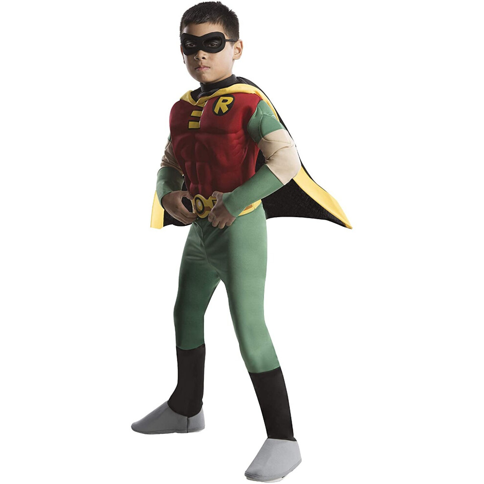 Rubies Rubie's Official Dc Comic Teen Titan Robin Kids Costume, Deluxe Muscle Chest Super Hero Dress Up Large Age 8-10