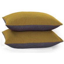 (Mustard & Grey) SleepyNights Reversible Polycotton Housewife Pillowcases Pillow Covers Pair