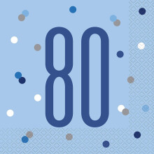 Unique Party 83562 Blue Polka Dots 80th Birthday Luncheon Napkins Disposable | 16 Pcs, Age 80