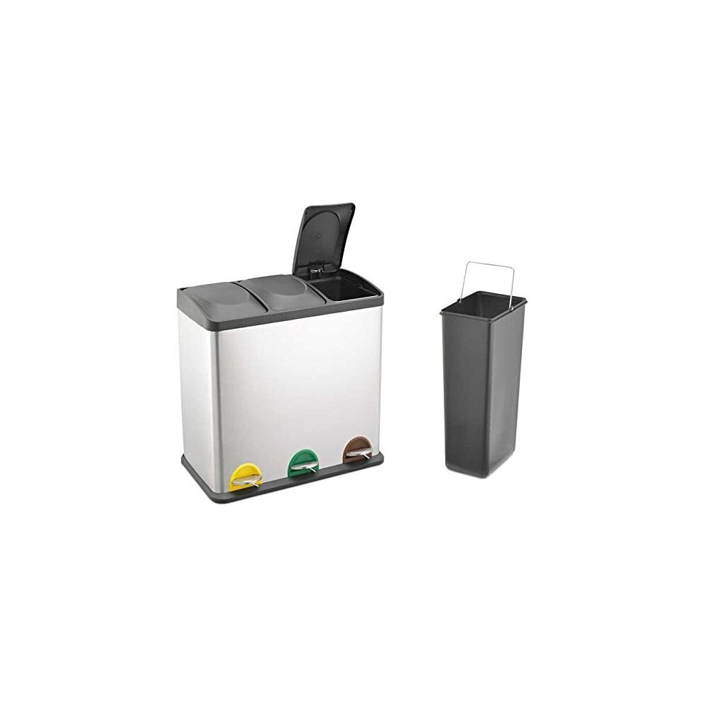 Evre Recycling Bin With Lid /45 Litre Capacity /3 Compartments (3X15l)