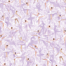 Fat Quarter Pearl Ballet Purple Ballerinas - 100% Cotton Quilting Fabric, Allover Print